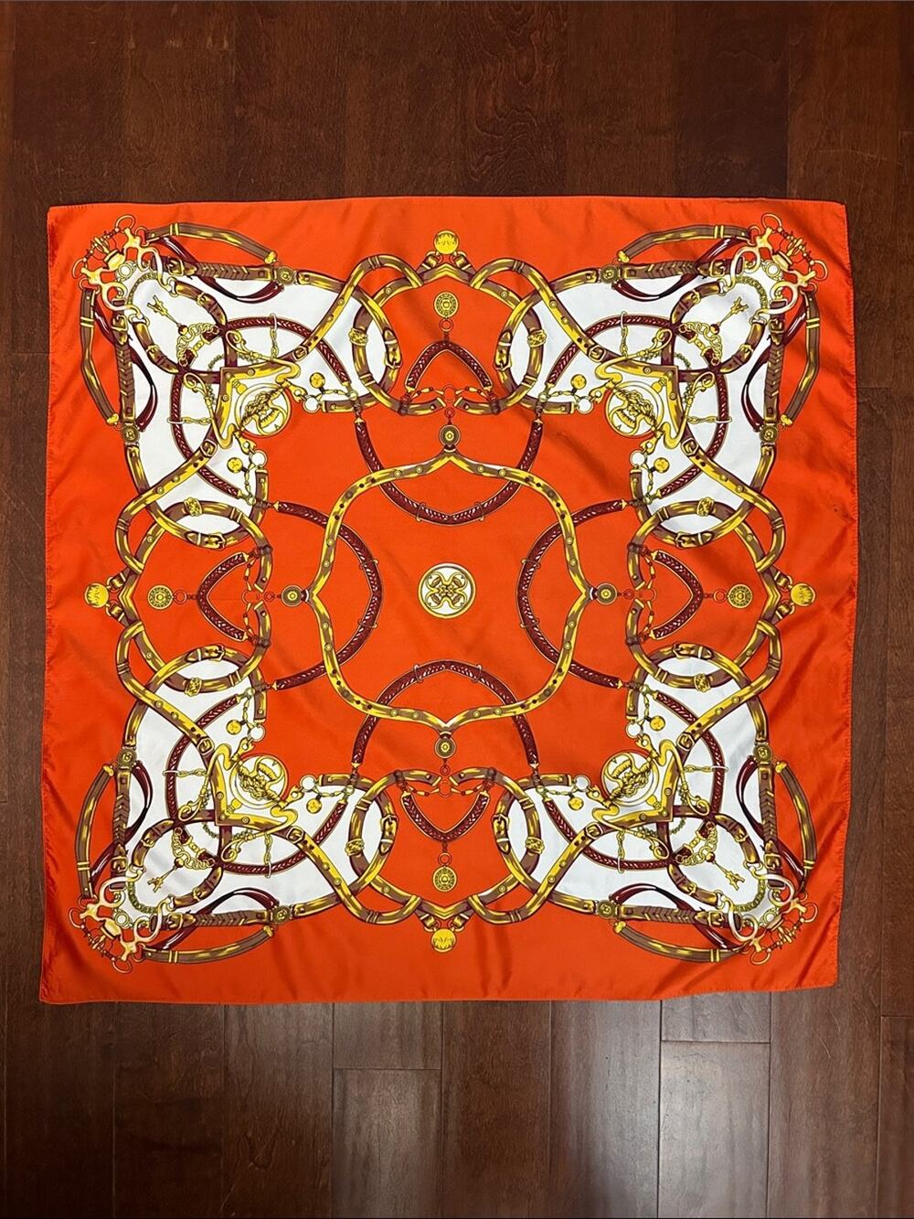 Oriflame Sweden Orange Chain Print Scarf, Large Square